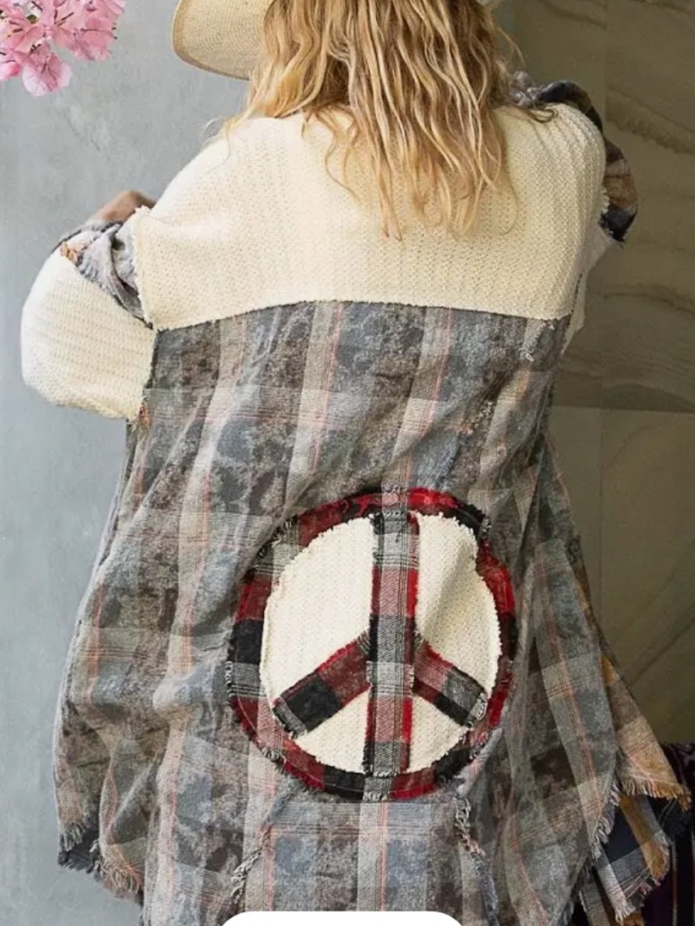 POL Peace Plaid Patchwork Oversize Button Front Shirt Shacket Medium